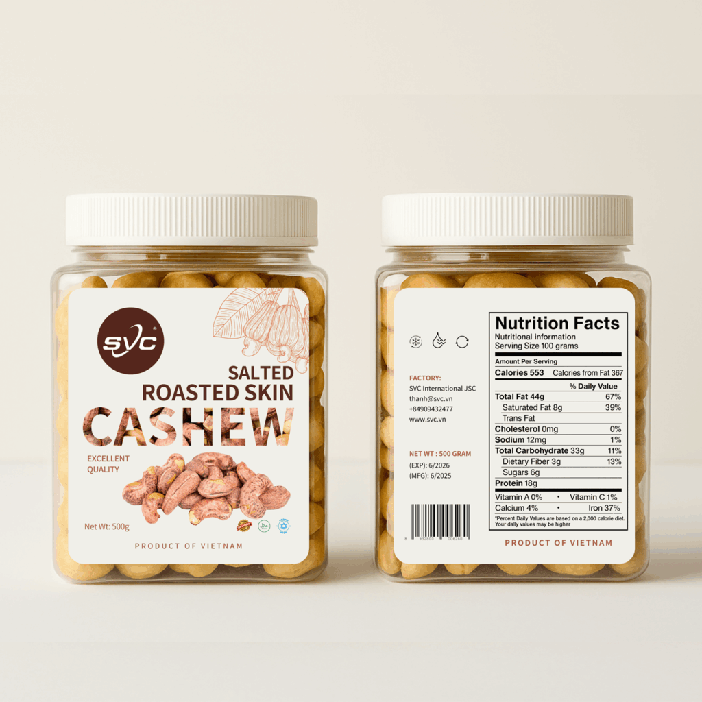 SVC Group 51 SVC salted roasted skin cashew in PET jar