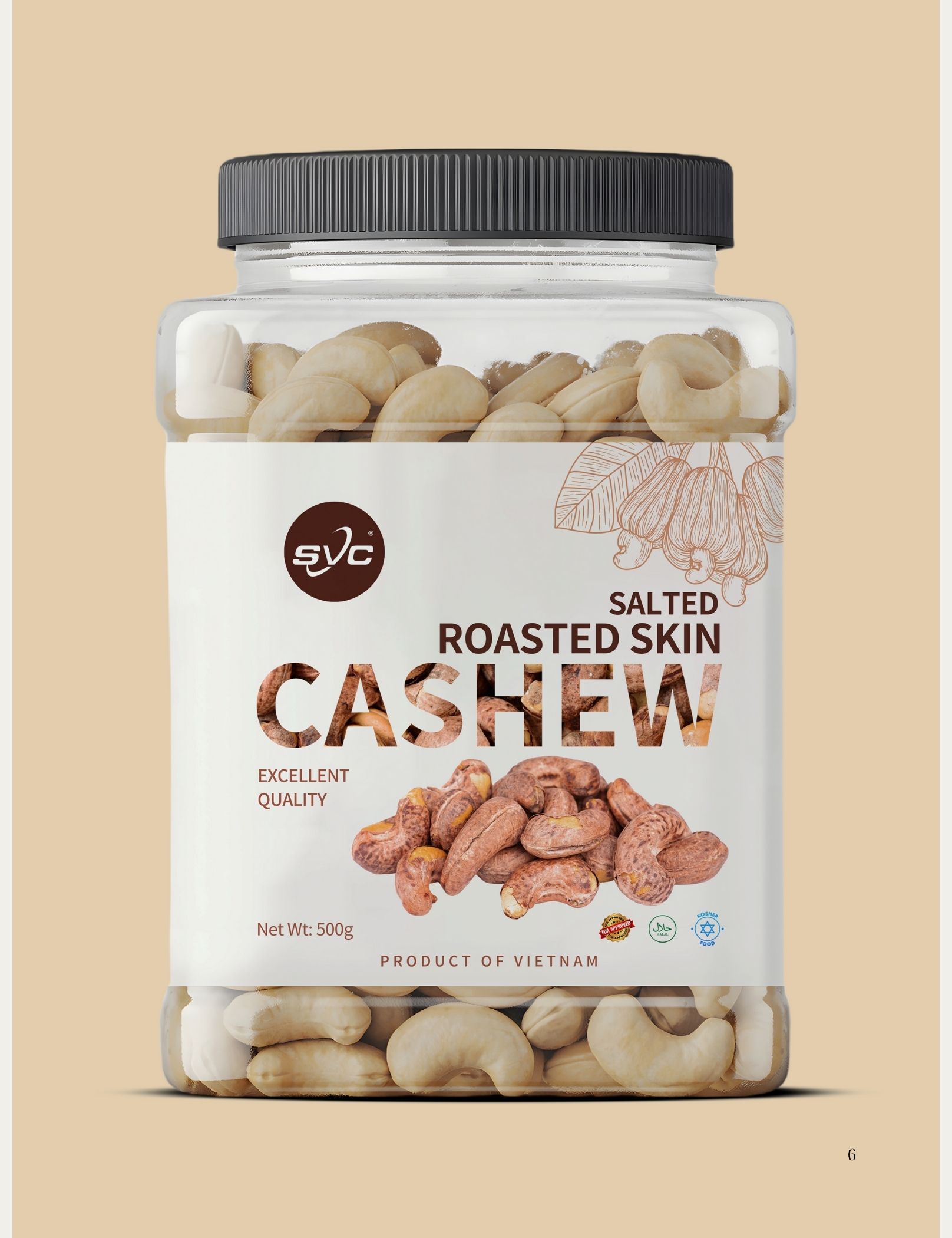 Salted Roasted Skin Cashew – PET Jar (500g)