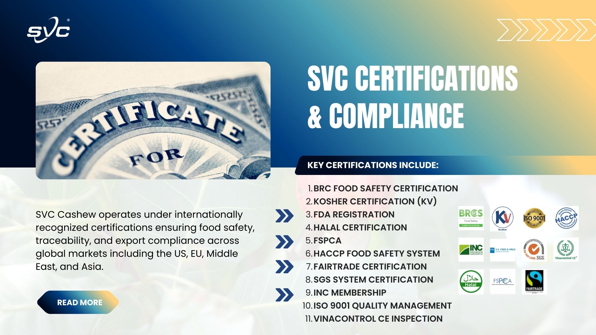 SVC Certifications – Why Global Buyers Trust Our Cashew Factory