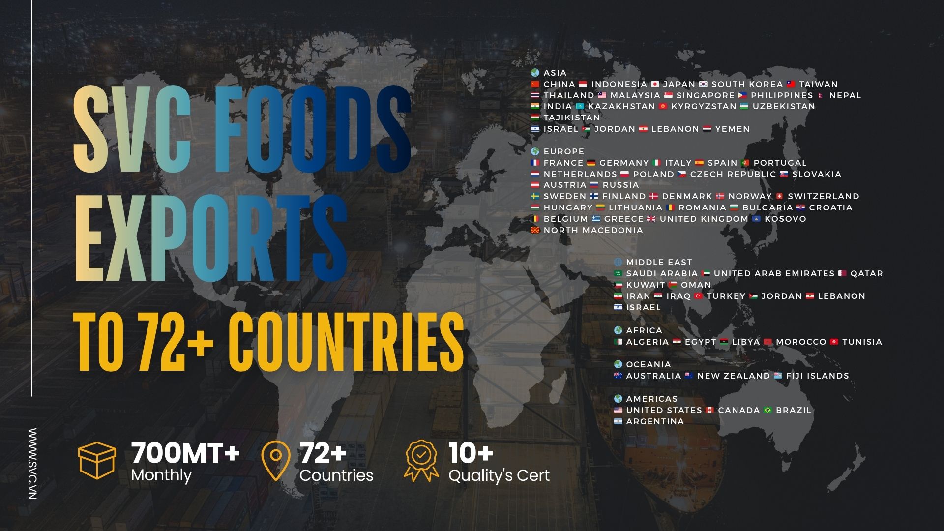 SVC Foods Exports to 72+ Countries